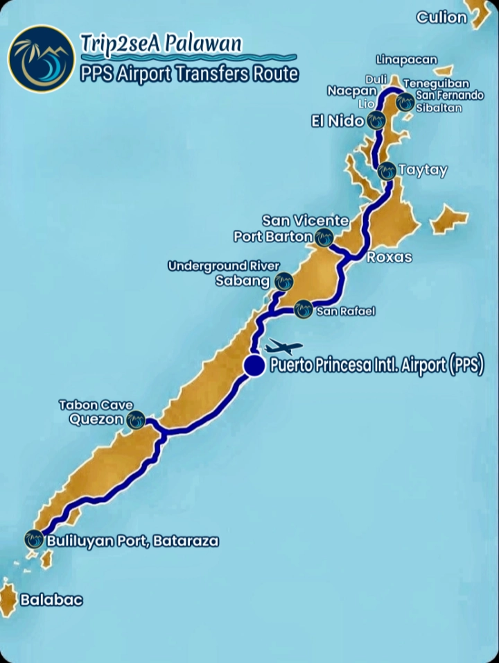 Route for trip2sea puerto princesa international airport (pps) tourist shuttle van service